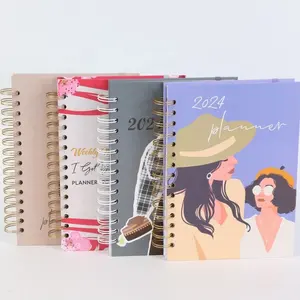 A5 Spiral Paper Printing Hardcover Girl's Weekly Monthly Planner Alta qualidade personalizado 2024 Planner Promotion Notebook