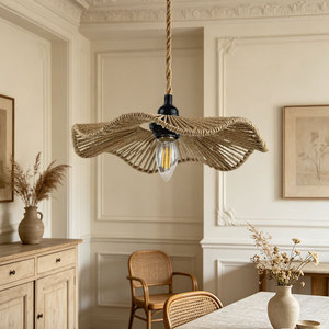 Handmade Woven Lampshade Round 30Cm Yellow Plastic Iron Frame Retro Zen Style Tea Room <b>Lighting</b> - Product Image 2