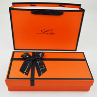 Boîte cadeau rigide de luxe personnalisée en papier gaufré orange pour écharpe, parfum, rouge à lèvres, emballage avec ruban – Vente en gros