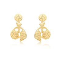 Boucles d'oreilles en laiton doré avec breloques étoile de mer, coquillage et conque, bijoux pour femmes style océan estival