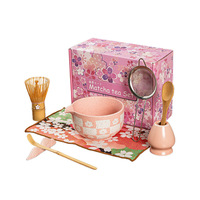 Ensemble Matcha rose bol à thé en céramique 4/5/7/pièces et boîte cadeau en porcelaine bec verseur avec couleur personnalisée pour la cérémonie du thé