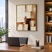 Peinture abstraite artisanale sur toile neutre, beige et marron, blocs verticaux, texture Wabi-Sabi, art mural pour la décoration intérieure du salon