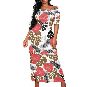 Robe deux pièces élégante île tribale polynésienne pour femmes personnalisé <span class=keywords><strong>tatouage</strong></span> rayé Plumeria imprimé Sexy conception hors épaule - Product Image 4