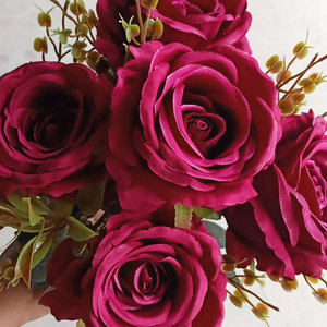 IFG bordeaux rose fleurs artificielles 8 têtes roses bouquet fleur artificielle - Product Image 2