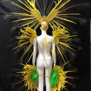 Costume de coiffe et ailes de <span class=keywords><strong>samba</strong></span> brésilienne en plumes de paon sur mesure pour vêtements de performance de scène de carnaval de Rio - Product Image 6