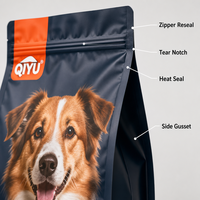Sacs d'emballage pour aliments pour chiens QIYU 5 kg, fond plat, soufflet, fermeture éclair, pochette matelassée, laminé mat, OEM, marque privée, vente en gros, usine
