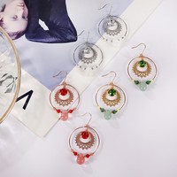 Boucles d'oreilles créoles vintage incrustées de strass, pendantes goutte d'eau en pierre naturelle, bijoux de mode pour femmes