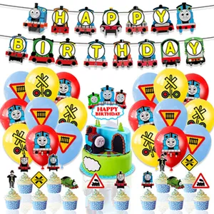 Cartoon Gelukkige Verjaardag Feest Decoratie Benodigdheden Latex Ballonnen Trein Cupcake Toppers Banner Home Decoraties Baby Shower X4153