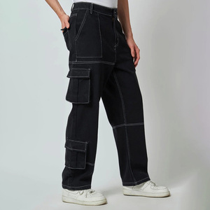 Pantalon de travail cargo noir pour homme, robuste, personnalisé, à double genou renforcé, en coton stretch, pour la construction - Product Image 4