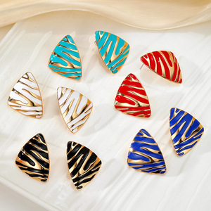 Geometric Triangle <b>Stud</b> <b>Earrings</b> Zinc Alloy Zebra Print Blue White <b>Black</b> Red Party Fashion <b>Earrings</b> - Product Image 1