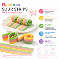 Bonbons gélifiés fruités sucrés en vrac, en bande, multicolores, à texture dure, emballés en sachet