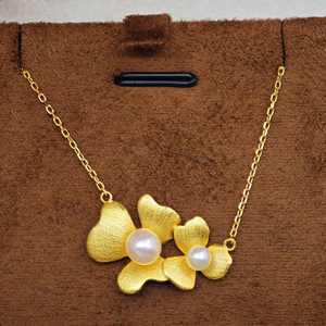 UM Jewelry 925 Silver Gold Plated Flower Shape Minimalist Pendant <b>Necklace</b> Engagement Wedding Natural Freshwater Pearl Unisex - Product Image 5