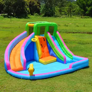 Children Playful Inflatable Bouncy Castle Climbing Wall Double Slide With Water Gun Bouncy House Water Slide