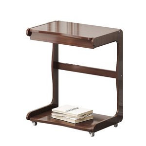 Movable <b>Side</b> <b>Table</b> With Wheels Double Layer <b>Storage</b> Rack For Living Room Coffee <b>Table</b> Solid Wood Design - Product Image 5