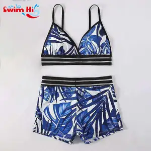 Atacado Logotipo Personalizado Reciclado Alta Qualidade Novos Estilos Sublimação Impressão Floral Malha Recorte Sexy Três-ponto Swimsuit