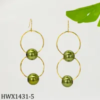 Pendientes de perlas de Estilo Hawaiano, pendientes de doble círculo chapados en oro, joyería hawaiana al por mayor