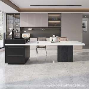 Isola Multifunzionale in Legno di Alta Gamma con Piano in Pietra, Design Italiano di Lusso Leggero, <span class=keywords><strong>Penisola</strong></span> da Cucina Rettangolare - Product Image 6