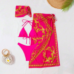 Xuanlang Mode Luxe Print Bikini 3-delige Badpak Met Hoge Taille En Sjaal Coverups Badkleding Strandkleding <span class=keywords><strong>Sexy</strong></span> <span class=keywords><strong>Video</strong></span> C3539 # - Product Image 5