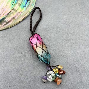 <strong>Wholesale</strong> Natural Rainbow Aura Quartz Clear <strong>Crystals</strong> Healing Point Stone Seven Chakra Pendants Hand Woven Tassel Car Hanging - Product Image 5