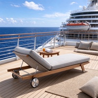 Chaise longue d'extérieur en teck massif avec coussin en mousse hautement élastique, chaise longue inclinable à roulettes pour piscine, plage, jardin