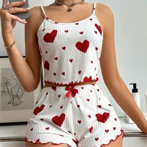 New Style Sweet Lace Elastic Waist Summer Front Logo Heart Print Women's Nightie Sleepwear <b>Sets</b> Home Wear Pajamas Shorts - Product Image 3