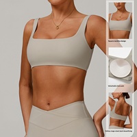 Soutien-gorge de sport pour femme à col carré, bretelles larges, dos ajouré, coussinets amovibles, maintien élevé, pour yoga, fitness, gym et entraînement