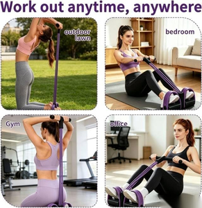 Bandes de Résistance Élastiques pour Fitness à Domicile, Antidérapantes, Violettes, 6 Tubes, Haute Qualité, avec Pédale de Pied pour Sit-up et Corde de Traction - Product Image 2