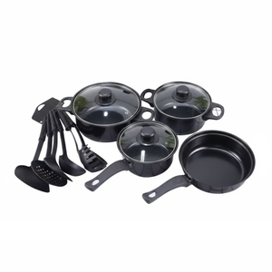 E-TOP Juego de Utensilios de Cocina Antiadherentes de Hierro Fundido de 13 Piezas a Precio Económico al por Mayor, <span class=keywords><strong>Ollas</strong></span> <span class=keywords><strong>y</strong></span> <span class=keywords><strong>Sartenes</strong></span> Portátiles <span class=keywords><strong>y</strong></span> Ligeras con Tapas <span class=keywords><strong>y</strong></span> Utensilios - Product Image 1