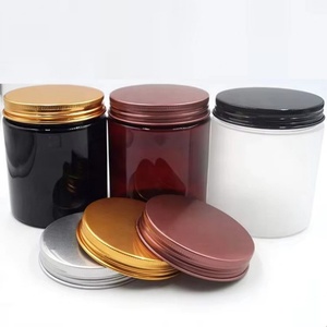100ml-500ml Amber PET <b>Plastic</b> Cosmetic <b>Jars</b> with Black Gold Lid for Skin Care Loose Powder & Lipstick - Product Image 1