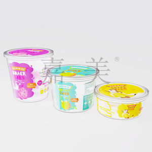 Pot de stockage en plastique de bonbons cadeau transparent avec couvercle 500g couleur personnalisée ronde - Product Image 5