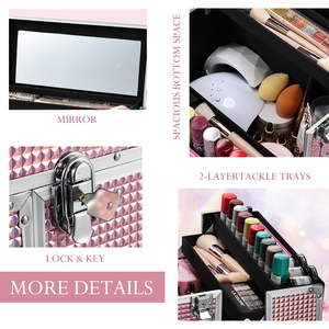 Professional <b>Makeup</b> <b>Case</b> with Mirror Large <b>Makeup</b> Train <b>Case</b> Travel Cosmetic Box Organizer with Trays Hard Beauty Storage Box - Product Image 4