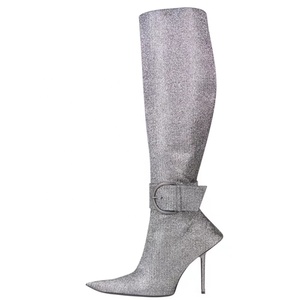 Botas de tacón alto fino y punta fina hasta la rodilla para mujer, hechas a medida con hebilla de moda, talla grande 43 - Product Image 6