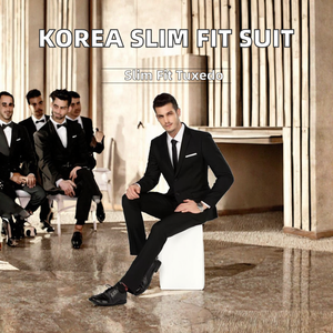Traje de Negocios para Hombre, Estilo Italiano, Negro, Corte Entallado, Antiarrugas, Cuello de Solapa, Largo Regular - Product Image 2