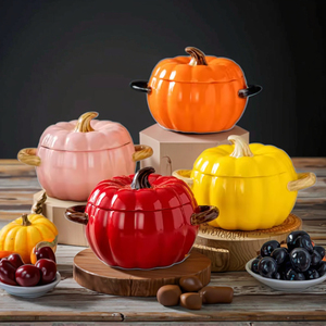 Moderna Vajilla Ecológica de Cerámica Blanca en Forma de Calabaza con Tapa y Diseño de Dos Asas para Fiestas - Product Image 3
