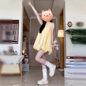 French Style Yellow Sleeveless Dress O Neck Tulip Skirt Natural Waist Breathable Daily Wear Casual Summer 2025 - Product Image 2