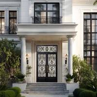 Porte d'entrée double en fer forgé à la main, verre givré blanc, villa, antivol, portail d'entrée personnalisé en fer forgé.