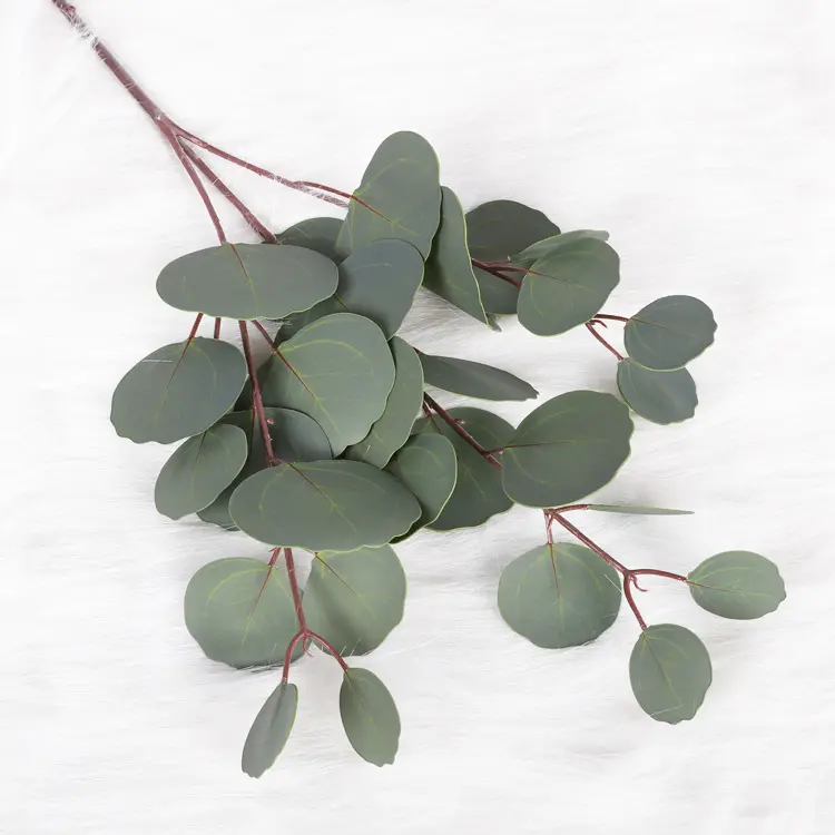 Wholesale Artificial Plastic Eucalyptus Round Leaf Simulation Real Touch Apple Leaf Eucalyptus Leaves