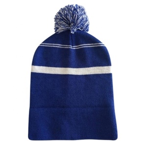 Mùa Đông Toques Tùy Chỉnh Người Đàn Ông Acrylic Dệt Kim Sọc <span class=keywords><strong>Beanie</strong></span> <span class=keywords><strong>Hat</strong></span> Với Top Bóng Thêu Logo Đan Toque Mũ Với Pom Pom - Product Image 2
