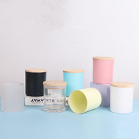 Porte-bougies votives colorés en verre, récipients à bougies avec couvercle en bois de bambou, 7 oz, 10 oz, 14 oz, décoration d'intérieur
