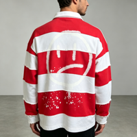 Polo en molleton français personnalisé avec strass, 380 grammes, col montant, color-block, broderie et impression