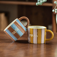 Mug en céramique de style Ins à rayures contrastées de haute qualité, pour couple, parent-enfant, usage domestique ou de bureau, pour café et eau