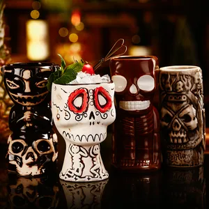 Tête de mort en céramique Tiki Cup Pirates Caribbean Tiki Hawaiian Cocktail Mugs Tasses en céramique Totem Mugs Bar Tiki Glass