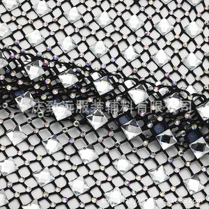 Elastic Mesh Rhinestone Fabric Diamond Shape 16 Facets Stretchable Full Rhinestone <b>Net</b> For Garment Accessories - Product Image 1