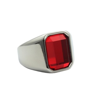 Men's <b>Titanium</b> Steel Square <b>Ring</b> Red <b>Black</b> Gemstone Retro Punk Style Geometric Design 280692 - Product Image 5