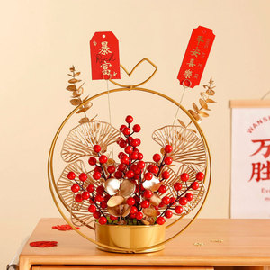 Modern Iron Flower Basket Red Berry Artificial Flowers Spring Festival Desktop Decor <b>Gift</b> - Product Image 4