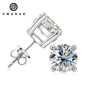 Orecchini a lobo trendy da donna con moissanite taglio brillante rotondo da 0,3-2 carati, colore <span class=keywords><strong>D</strong></span>, in argento sterling 925 placcato rodio/<span class=keywords><strong>oro</strong></span>, a 4 griffe - Product Image 1