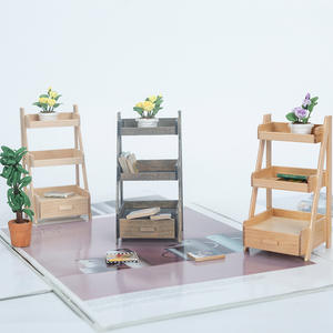 Nouveau 1:12 échelle bois Miniature maison de poupée meubles modèle accessoires bricolage jouet Style trois couches tiroir support avec porte-fleurs - Product Image 5