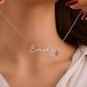 Collana Personalizzata con Nome e Pietra Portafortuna, Gioiello a <span class=keywords><strong>Cuore</strong></span> con Pietra Portafortuna per Donna, Collana Delicata con Nome Inciso, Regalo per Lei - Product Image 5