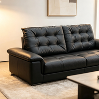Canapé en cuir véritable rembourré avec éponge et ensemble d'ottomans carrés (4 pièces) pour salon, hôtel, appartement, salle de séjour, usage commercial - Collection 2026
