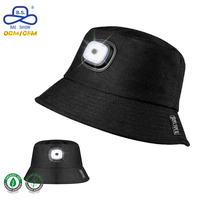 Sombrero de Pescador Negro con Luz LED Recargable, Fabricación OEM/ODM, con Logotipo Privado Lateral, para Pesca Nocturna y Actividades al Aire Libre